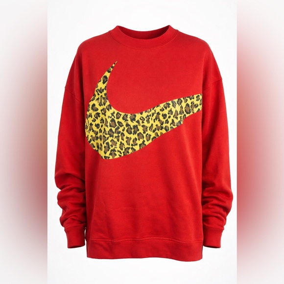 Nike Women's Red Sweatshirt with Leopard Swoosh - Picture 3 of 12